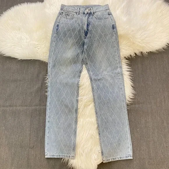 Zara Diamond Patterned Blue Jeans - Picture 3 of 8